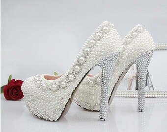 Unique pearl wedding shoes White pearl bridal shoes Ivory pearl heels ...