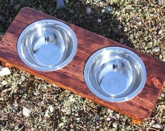 SMALL Elevated Dog Bowl, Two 3/4qt ss bowls, U Pick Tint, 3.5,4,5,or 6inch tall, Cat Dish Holder, Raised Dog Feeder, Straight Edge Version