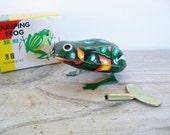 Vintage Tin Toy Jumping Frog Clockwork Litho Wind Up Toy Frog Tin Frog China MS 082 1970s