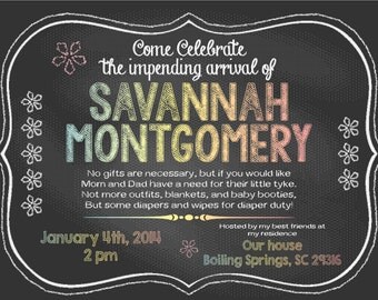 Chalkboard baby diaper shower invitation