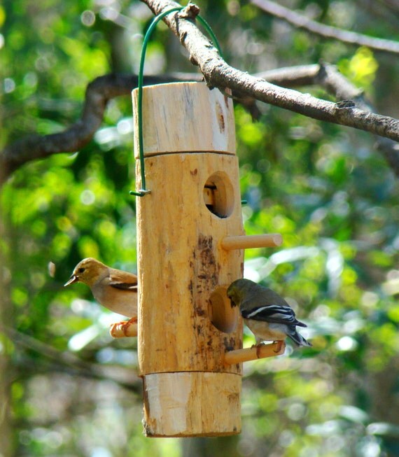 Hanging bird feeder mini is all wood and handmade this