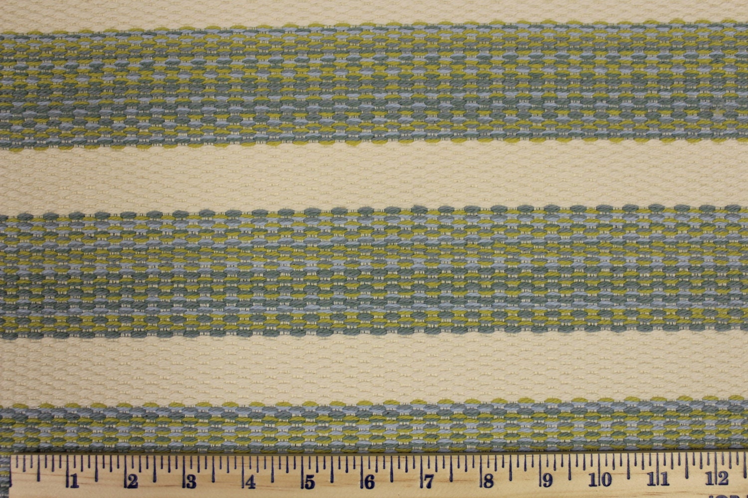 Green and Cream Stripe Fabric by the Yard 006