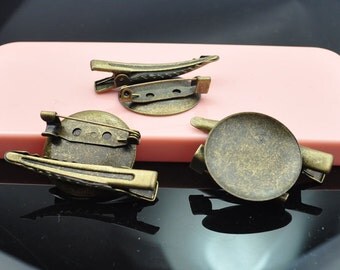 20PC Antique Bronze Brooch Pin/Alligator Clip Combo - 25mm Glue Pad- Alligator Clip - Brooch Pin