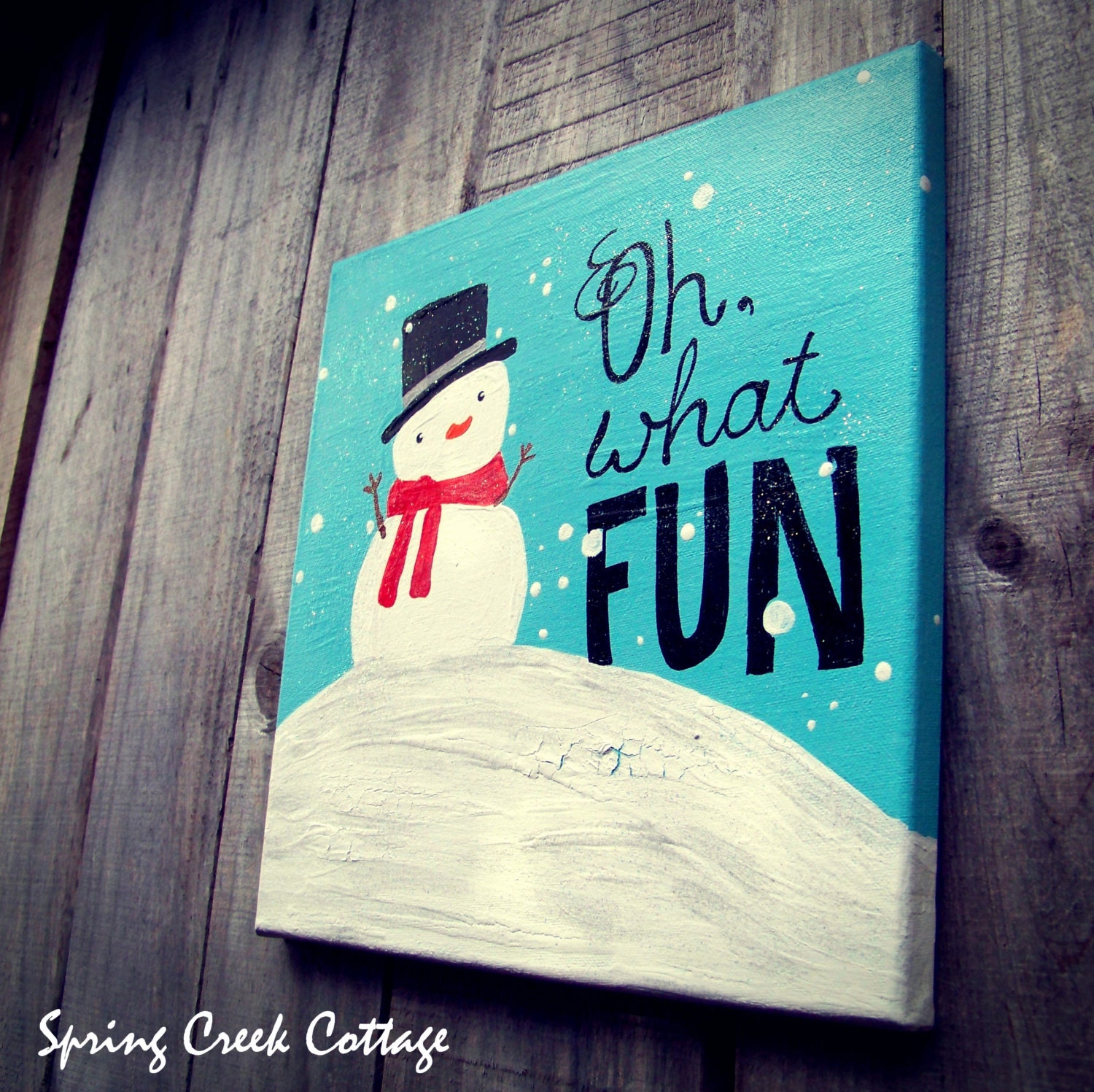 Oh What Fun! Whimsical Hand-Painted Holiday Snowman Canvas Art