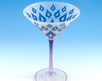 Dragon Petals Martini Glass - Frosted Style - Etched and Painted Glassware - Custom Made to Order