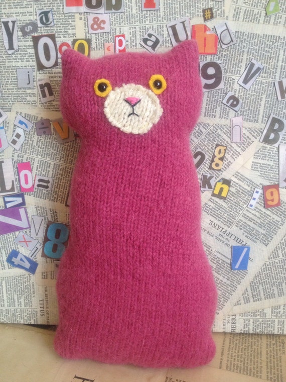 Flat Cat soft toy handmade recycled woollen kitten by raggyrat