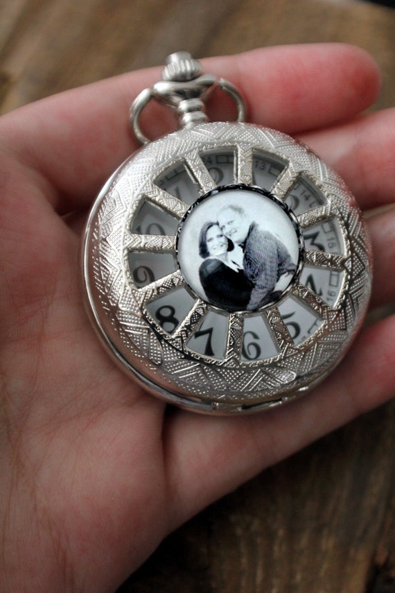 Personalized Custom Pocket Watch With Photo Silver Vintage