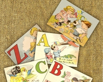 Printable Vintage Alphabet ABC Flash Cards Instant Download School Supply Children Back to School