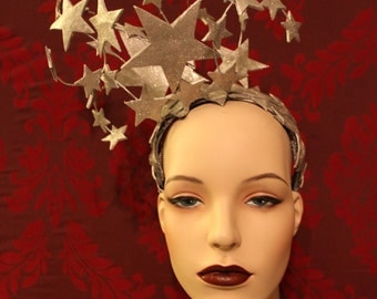 Bright Star Headdress II - Wired Sparkling Silver Leather star headdress. To Order