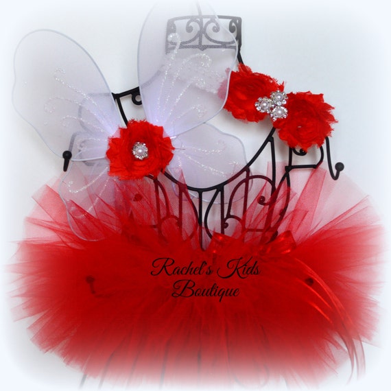 Valentine TUTU Matching Butterfly Wings Headband Shabby Chic Red Heart Cupid Photo Prop Newborn Baby Shower Infant Preemie Rose Day