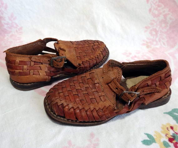 Vintage Child's Mexican Huarache Sandals Shoes Leather w/