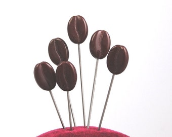 Coffee Bean Straight Pins - Set of 6 medium long
