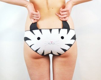 Panties with a stripy kitty face and ears. lingerie underwear