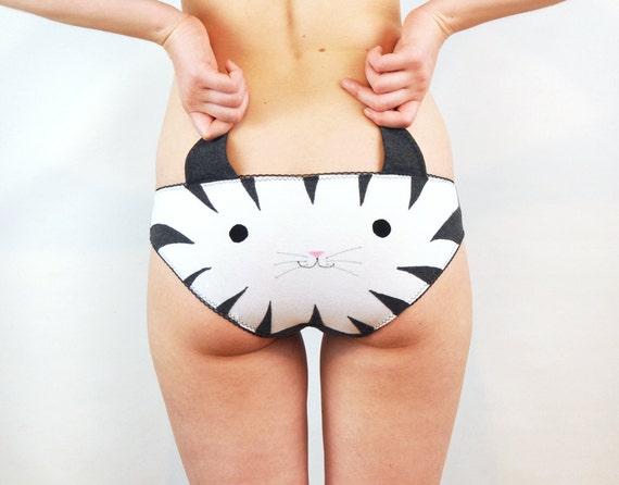 Panties with a  stripy kitty face and ears. lingerie underwear