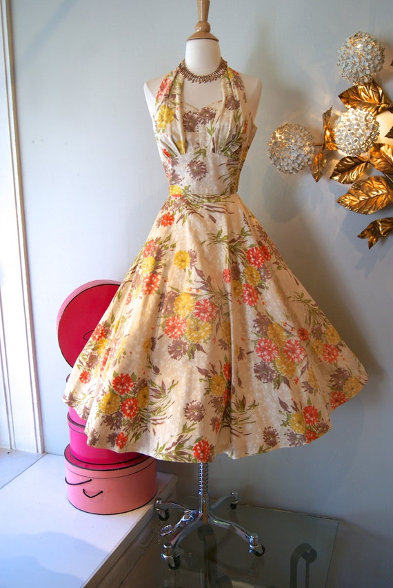 Vintage 1950s Dress // 50's Garden Party Halter by xtabayvintage