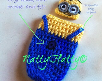 Despicable Me Minion For boy Crochet Hat, cocoon and bow, Minion costume, Despicable me minion baby costume
