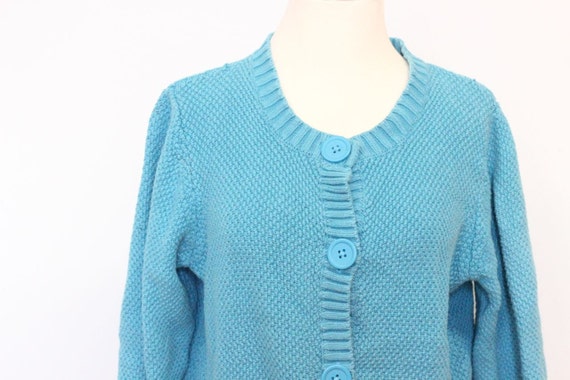 Vintage Women's Aqua Blue Cardigan Sweater with by grannysthreads