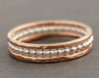 Rose Gold Rings and Sterling Silver Ring Stacking Rings mixed metal stack rings