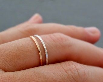 SUPER THIN Ring Rose gold and Silver Ring minimalist mixed metal gift for mum skinny hammered stackable rings