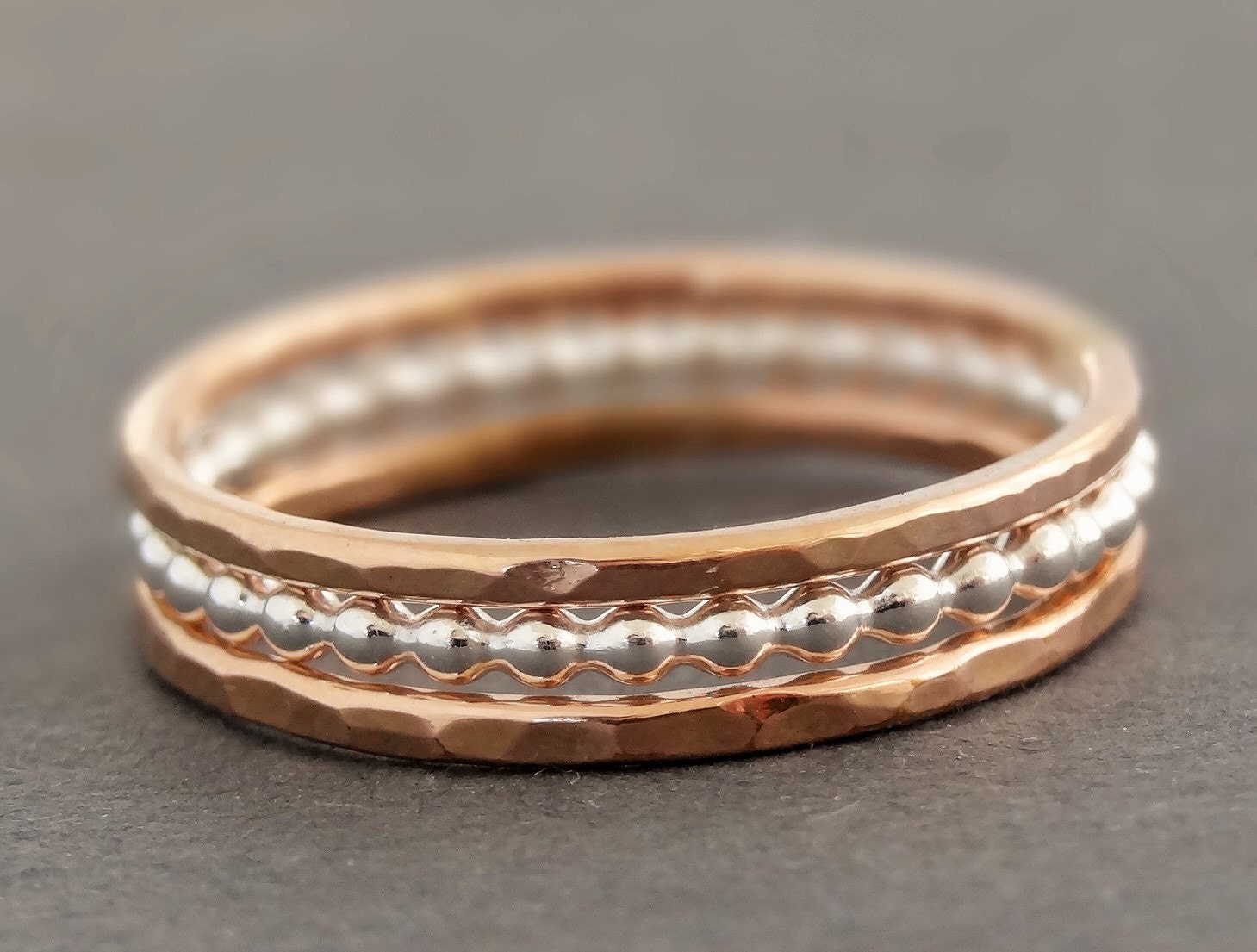 Rose Gold Rings and Sterling Silver Ring Stacking Rings mixed