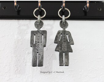 His and Hers Keyring - Man and woman icon - Personalized Iron gift - iron anniversary - blacksmith fun - Personalized as is or with initials