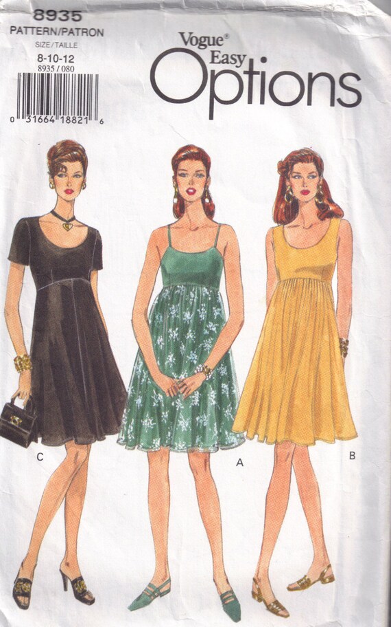 Babydoll Dress Vogue Options 8935 Sewing Pattern Scoop Neck