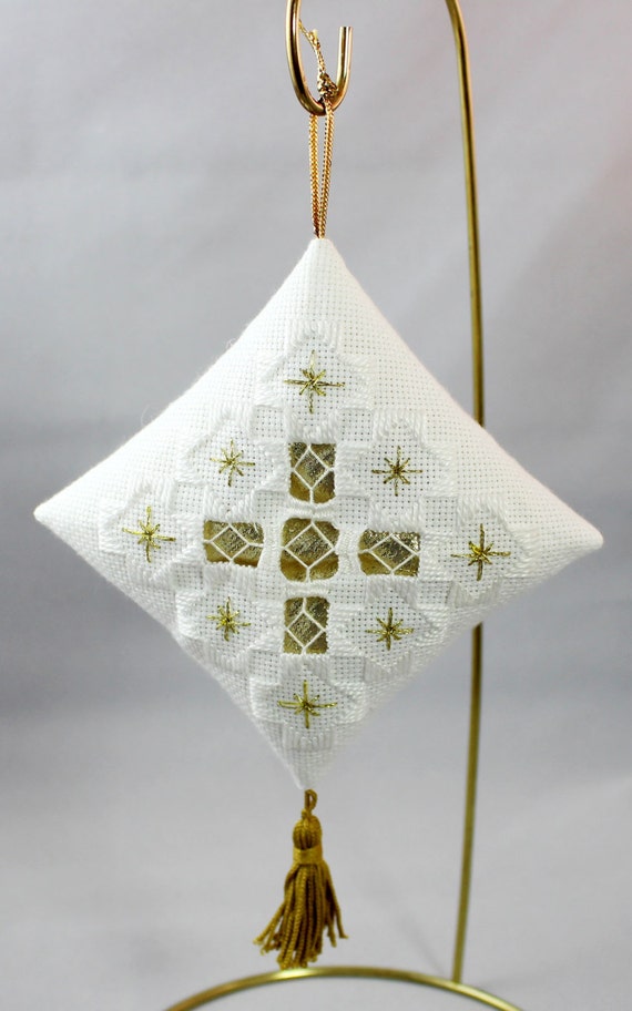 white and gold hardanger christmas ornament 201 white and gold hardanger christmas ornament 201
