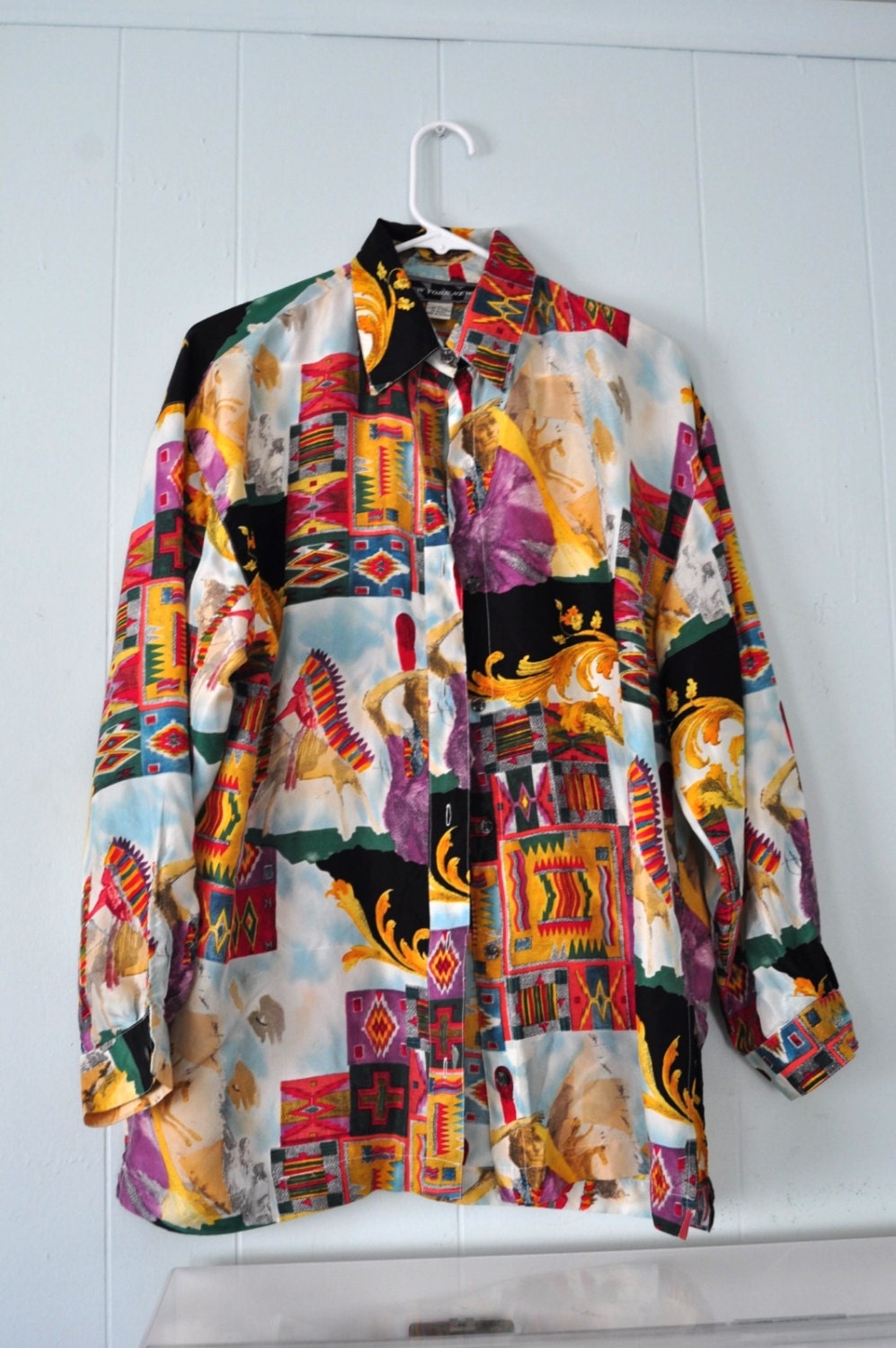 Silk Blouse Native American Indian Design Southwestern Western