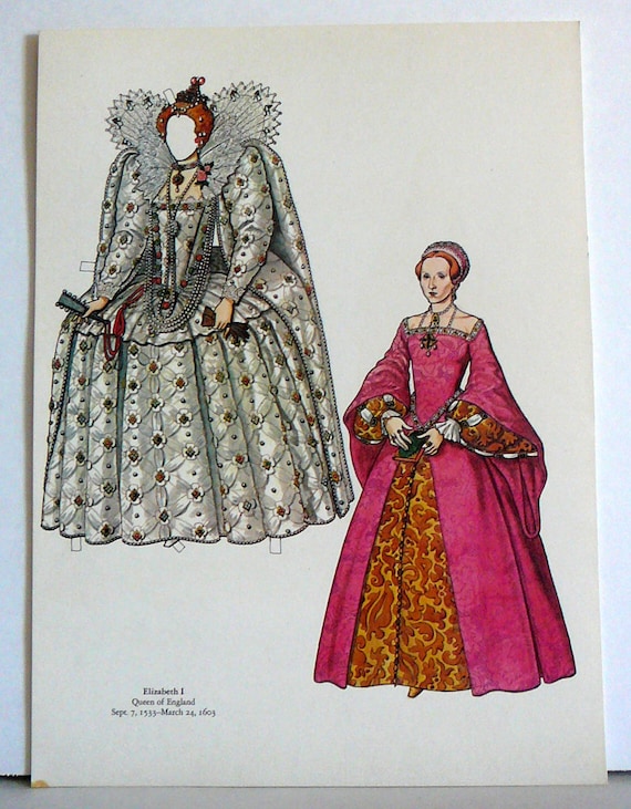 Items similar to Vintage Uncut Paper Dolls Queen Elizabeth I of England