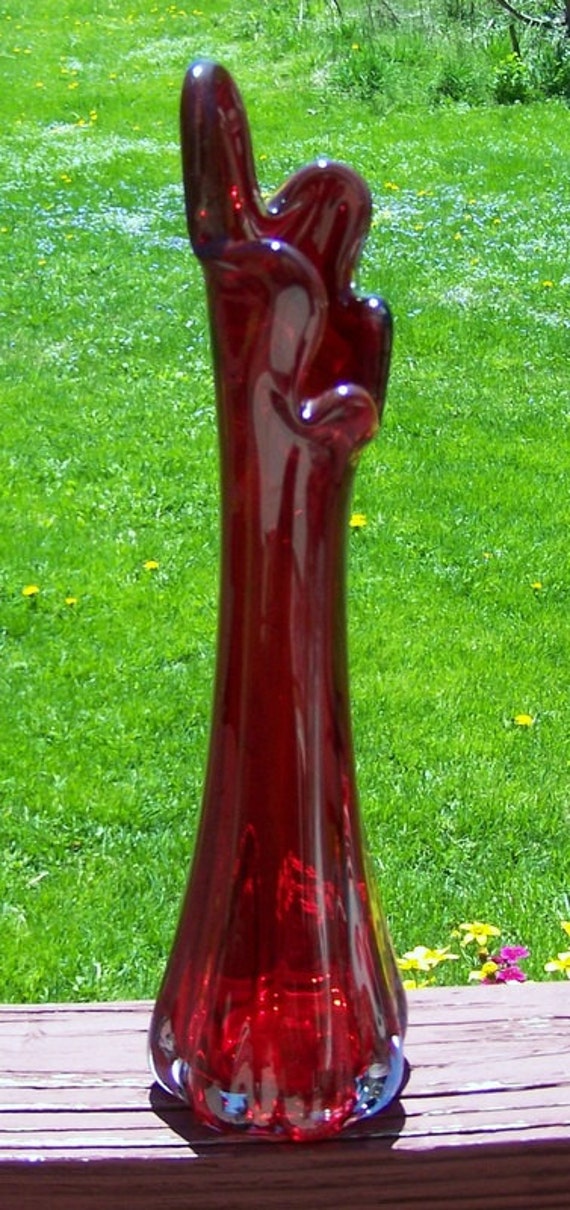 Antique Fenton Vase Tall Cranberry Glass Red Vase Fluted