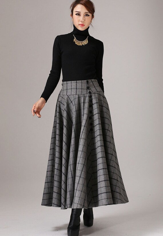 Wolle karierten Rock Winterrock langer Rock MaxiRock High