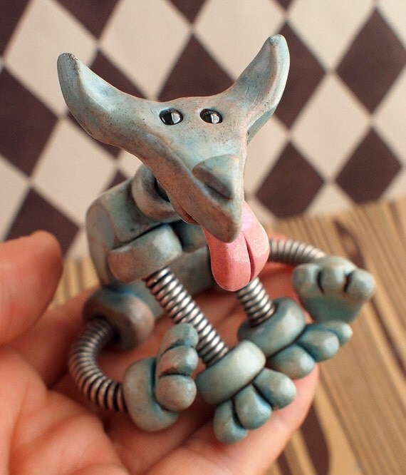 Blue Billy Rustic Mini Robot Dog Sculpture by RobotsAreAwesome