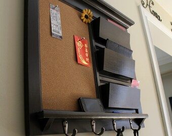 Office Organizer Home Decor Mail Organizer Family Planner Paper Organzier Storage with Cork Board, Chalkboard, or Dry Erase and key hooks
