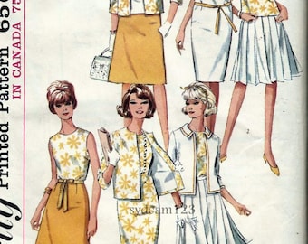 Vintage 1960s Pleated or A Line Skirt..Sleeveless Shift Dress..Collarless Jacket and Blouse...1965 Simplicity 5927 Bust 32