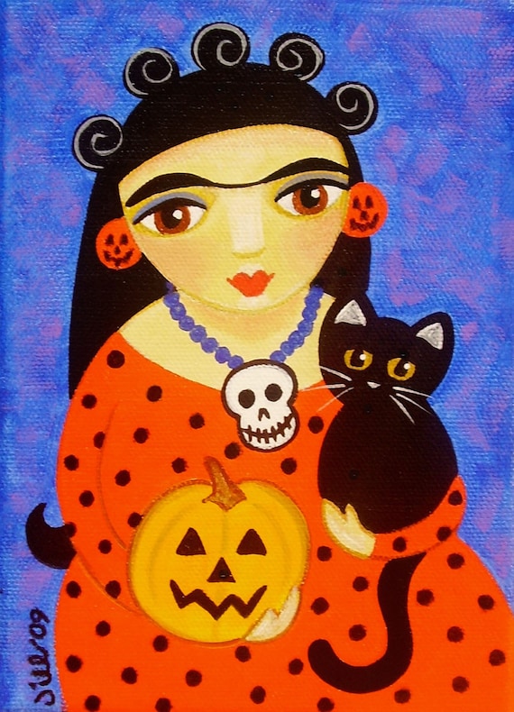 Frida Kahlo With Black Cat