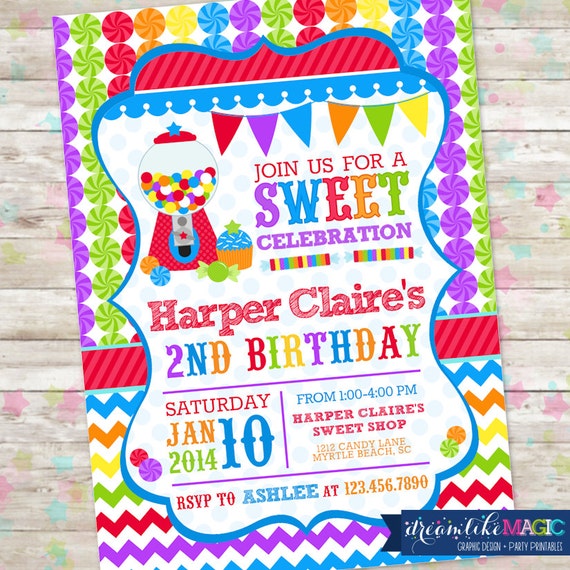 Candyland Sweet Celebration Birthday Invitation Candy Invite