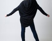 Black Tunic with Cowl Back / Loose Top / Long Sleeve Extravagant Tunic / Oversize Blouse / marcellamoda - MB094