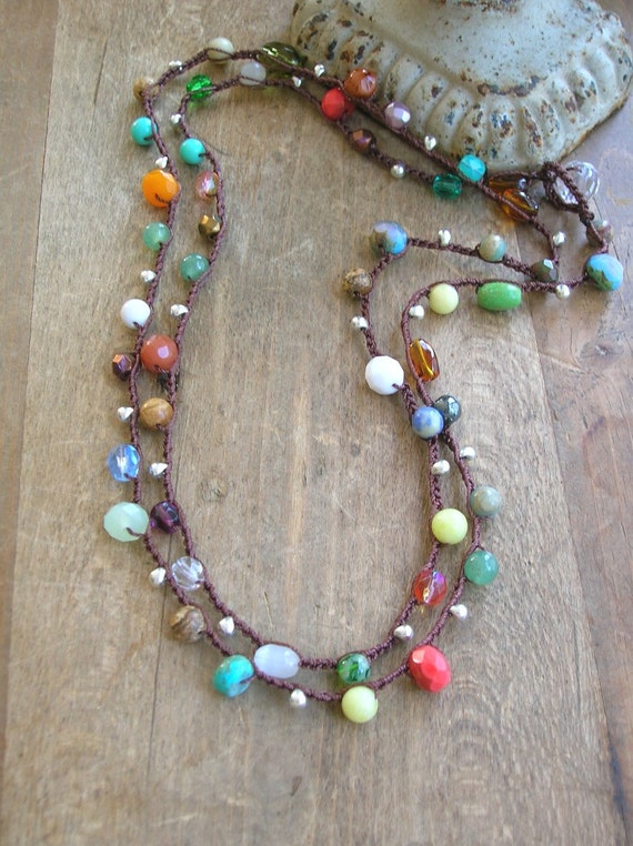 Colorful crochet necklace Boho jewelry long boho necklace