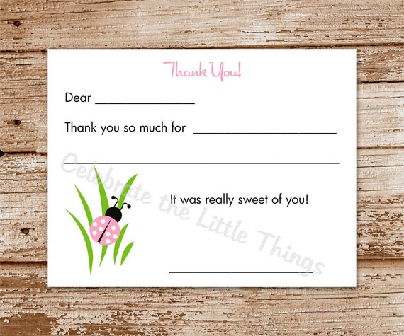 DIY Printable / Pink Ladybug Fill-In the Blank Thank You Cards for Kids / Girl / Children (Instant Download) Il_570xn