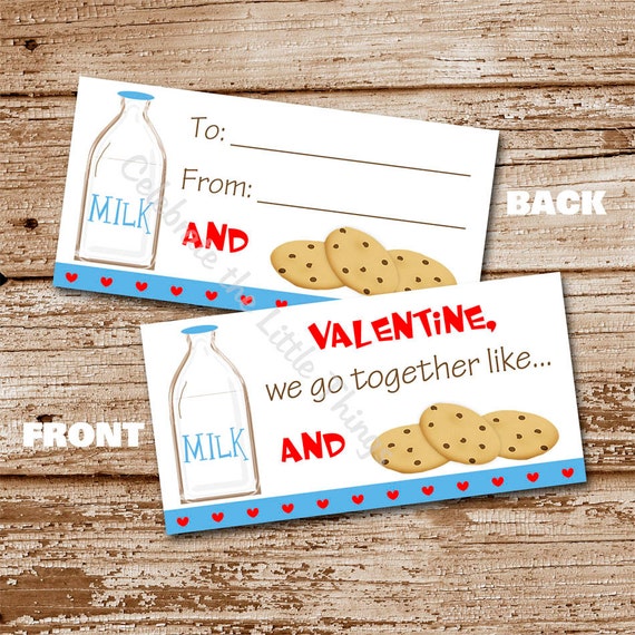 PRINTABLE Milk and Cookies Valentine's Day Treat Bag Toppers | Candy Bag Toppers, Party Favors, Favor Tags | Blue Il_570xn