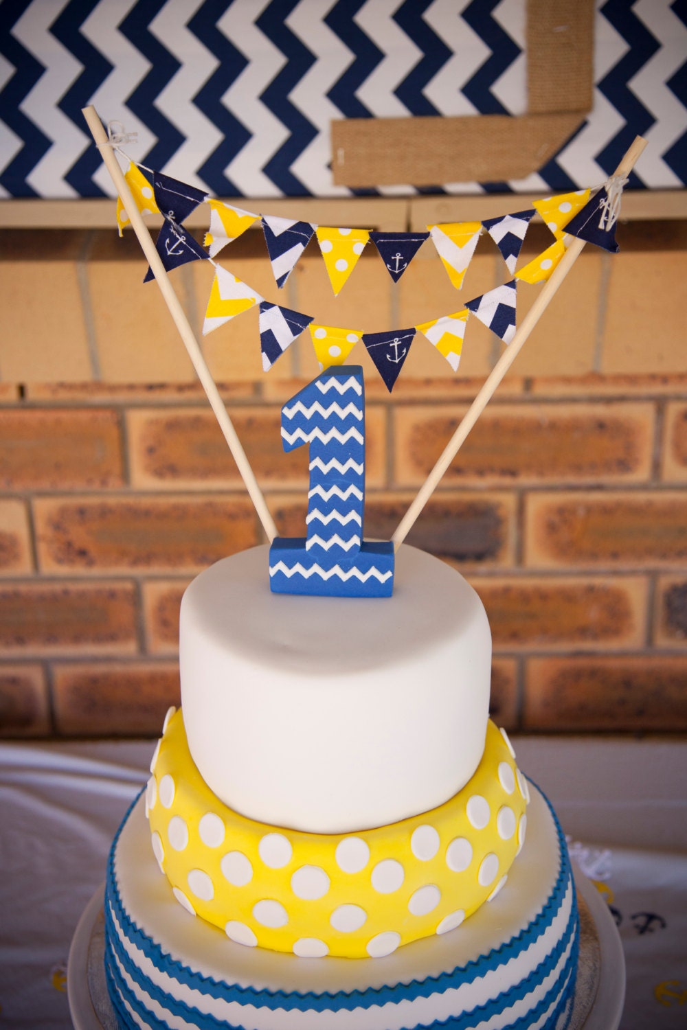 Birthday Party Banner Cake Topper Mini Cake Bunting Navy