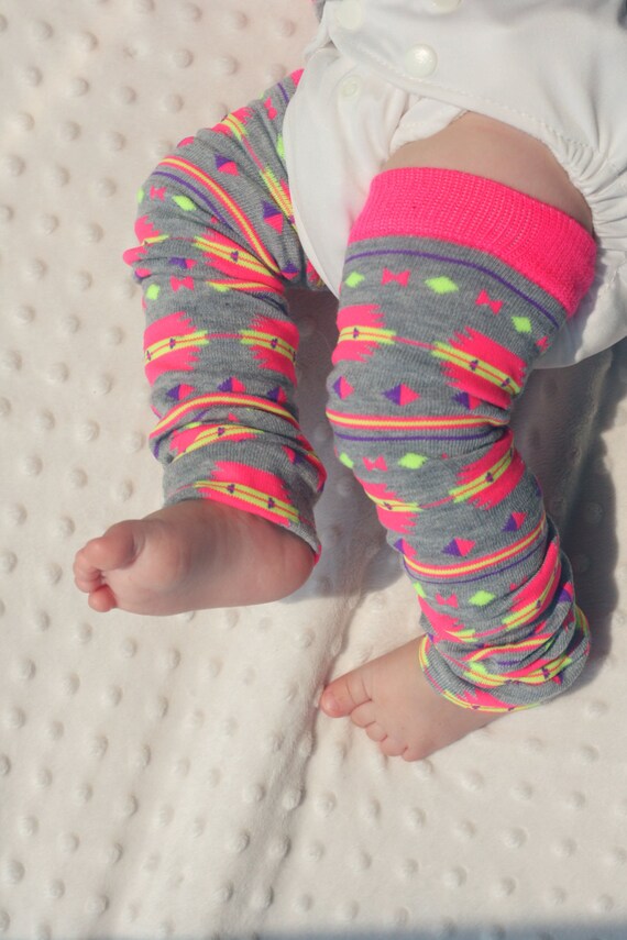 Baby Leg Warmers Girl Hipster Tribal Neon Pink by ScarlettBabyCA