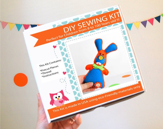 Easter DIY Plush Felt Bunny, Sewing Kit A821 Il_570xn