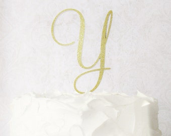 Gold wedding cake topper initials