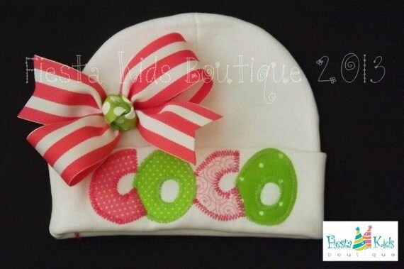 Newborn girl hat, infant beanie, name applique, hospital baby hat, baby shower gifts Il_570xn