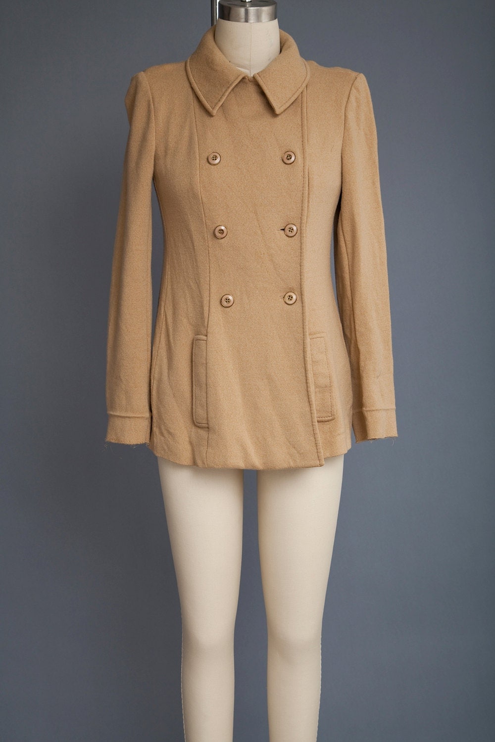 camel coat jacket vintage 70s fitted laine wool knit light
