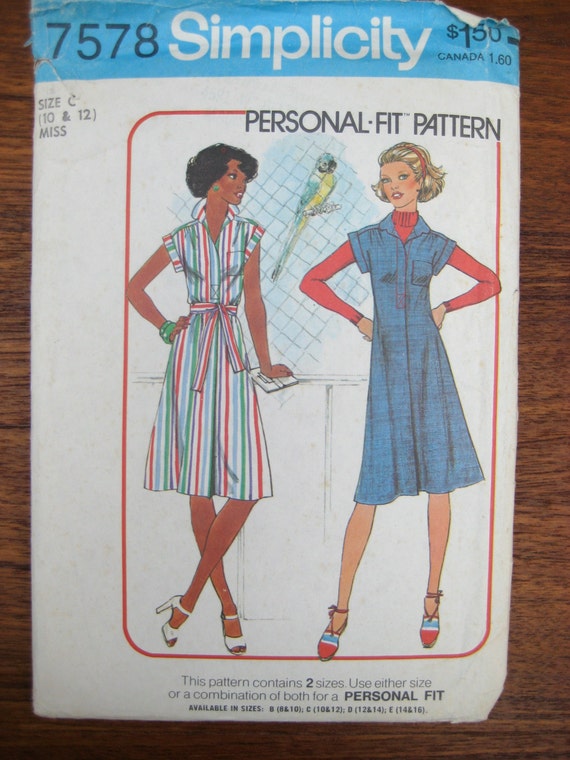 Vintage Sewing Pattern - 1976 Dress Pattern - Simplicity 7578 - Personal Fit Pattern - Belted A-line Dress Pattern  - Button Front Dress