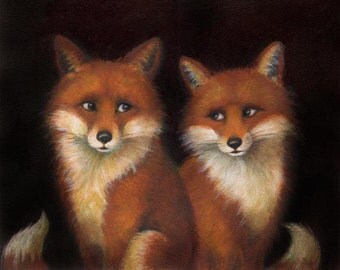 Fox Portrait Print - Fox Art - Fox Painting - Animal Portrait Print - Fox Couple - Foxes