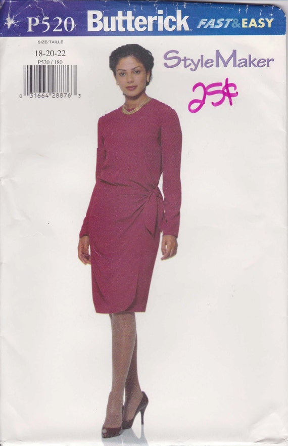 Women's Dress Pattern With Wrap Uncut Size 18 - 22 Easy Buterick P520