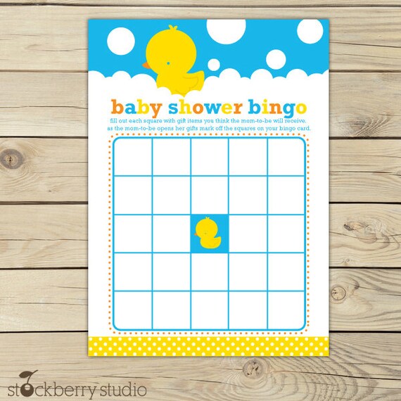 Rubber Duck Baby Shower Bingo Game - Yellow and Blue Baby Shower Game - Rubber Ducky Baby Shower Games Printable - Instant Download Il_570xn